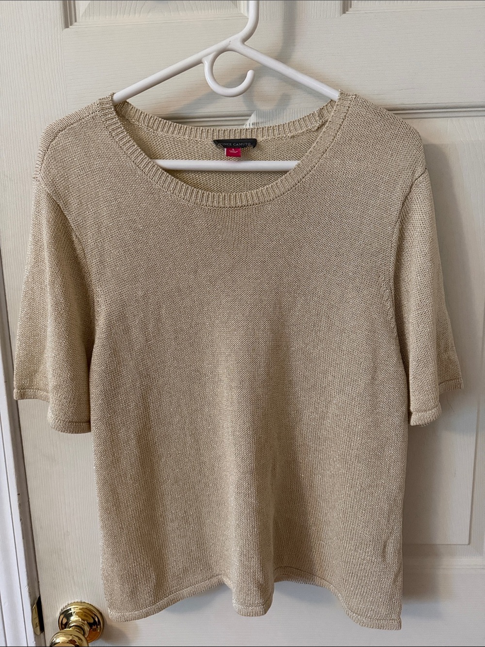 Vince Camuto Cream Short-Sleeve Crewneck Sweater